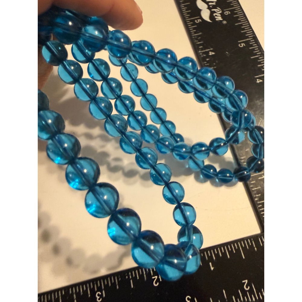 Long Translucent Blue Bead Necklace 48 Inch Round Polished Aqua Jewelry